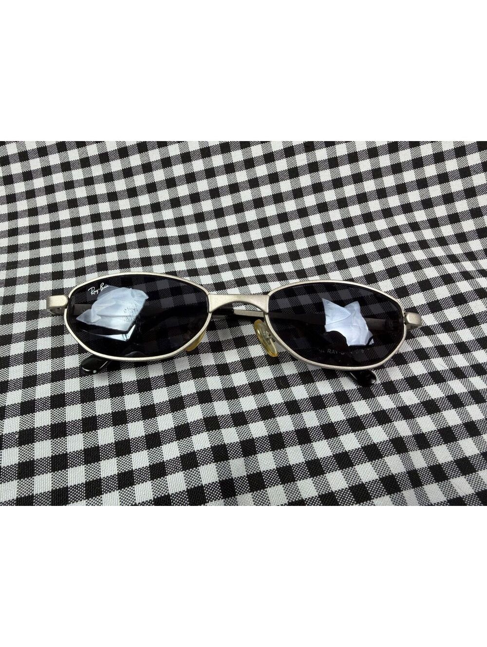 Vintage 90s Ray-Ban USA Silver Gunmetal Oval Sunglasses Black Metal Frame